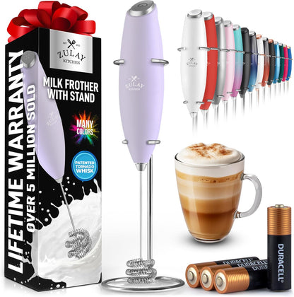 Zulay Kitchen Powerful Milk Frother Wand With Duracell Batteries - Ultra Fast Handheld Drink Mixer - Electric Whisk Foam Maker for Coffee, Lattes, Cappuccino & Matcha - Z1 Motor - Black - Colors D
