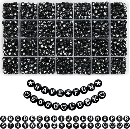 Amaney 1400pcs Glow Letter Beads, Heart Beads Whit Elastic Beading Cord,4x7mm Round Acrylic Alphabet Beads for Friend Bracelet Jewelry Making