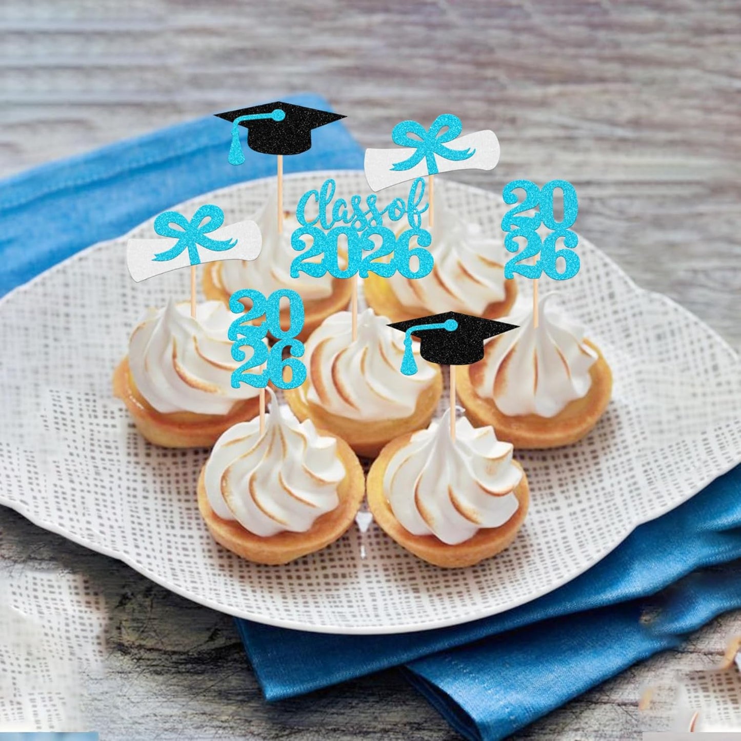 36 PCS 2026 Graduation Theme Cupcake Toppers Glitter Class of 2026 Grad Cap Diploma Cupcake Picks 2026 Graduation Theme Party Cake Decorations Supplies Deep Blue