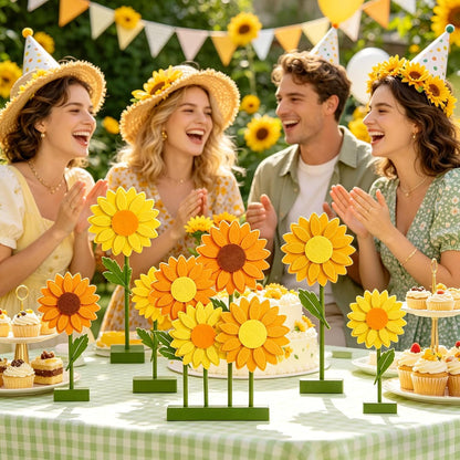 SUNBEAUTY 4PCS Honey Bee Honeycomb Centerpieces Decorations Yellow Bee Honeycomb Table Centerpieces with Sunflower Stickers for Baby Shower Birthday Gender Reveal Birthday Decoration
