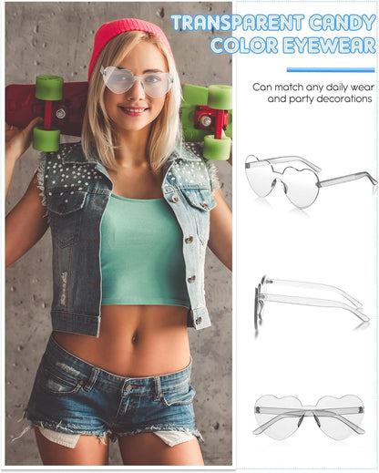 Photect 12 Pair Heart Shaped Sunglasses Neon Color Transparent Heart Glasses for Women Party Favor