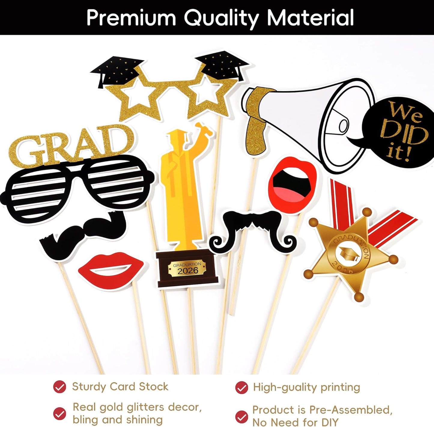 POPGIFTU Class of 2026 Graduation Photo Booth Frame, Inflatable Selfie Frame 31" x 24", Black Gold Congrats Grad Photo Booth Props for Graduation Party Decorations 2026