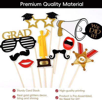 POPGIFTU Class of 2026 Graduation Photo Booth Frame, Inflatable Selfie Frame 31" x 24", Black Gold Congrats Grad Photo Booth Props for Graduation Party Decorations 2026