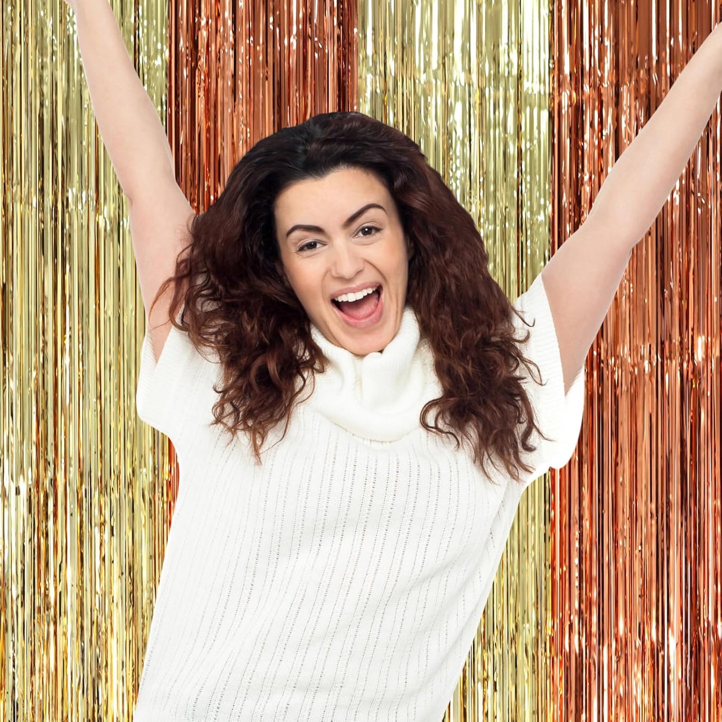 Voircoloria 3 Pack 3.3x8.2 Feet Gold Foil Fringe Backdrop Curtains, Tinsel Streamers, Fringe Backdrop for 2025 New Years Eve, Graduation, Birthday, Baby Shower, Gender Reveal, Disco Party - Colors A