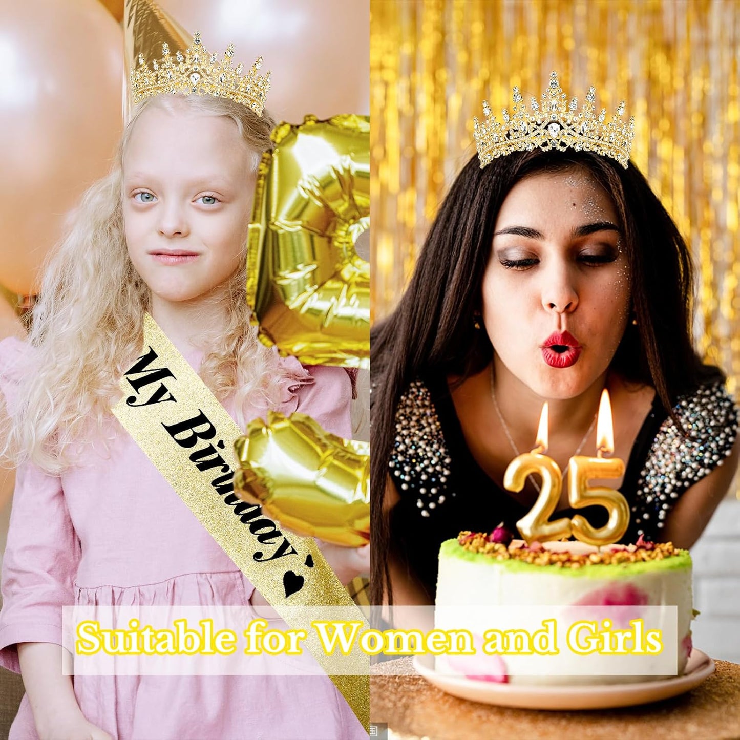 CURASA Birthday Tiara and Sash - Silver Birthday Crown for Women, Perfect for Parties and Celebrations