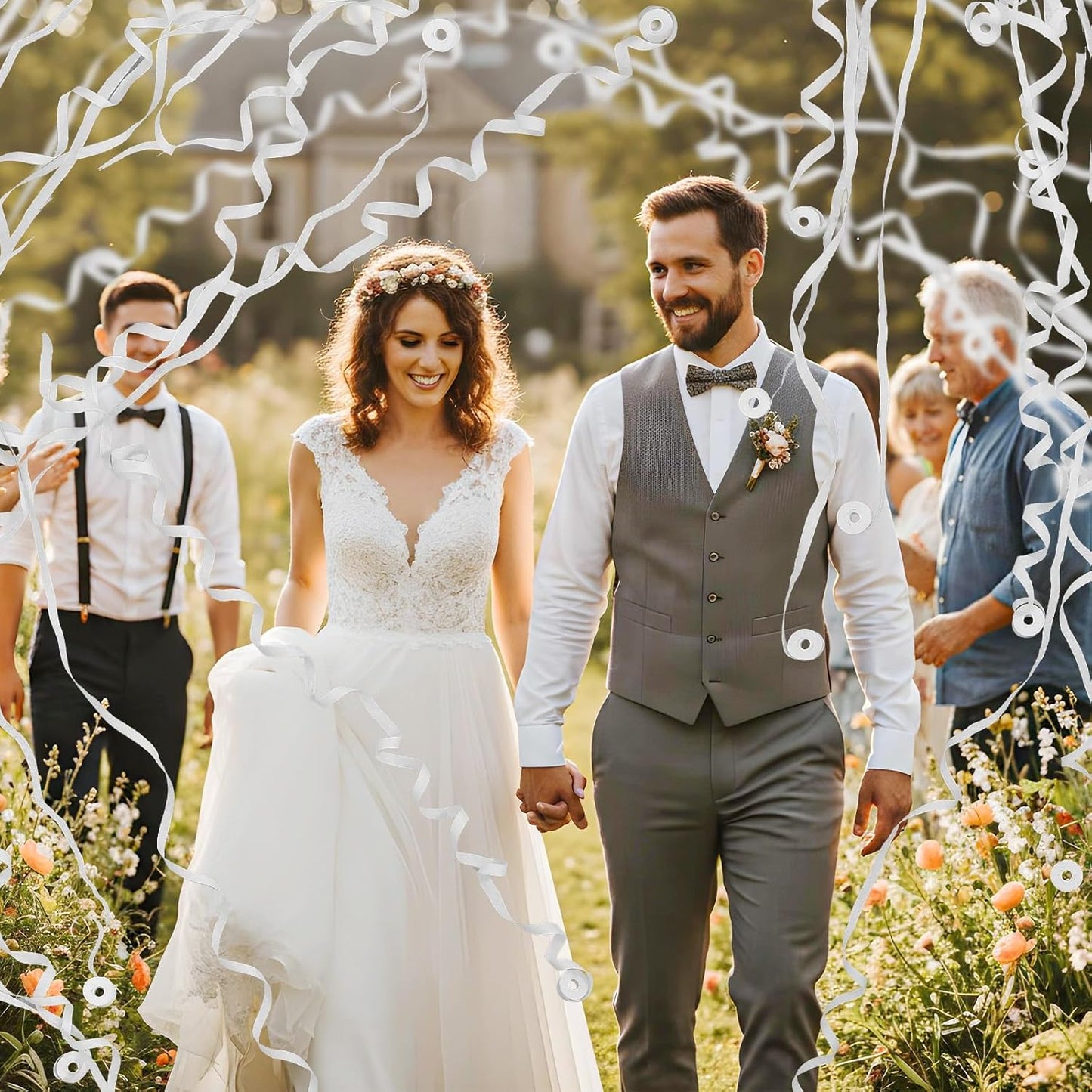 64 Pcs Streamers Poppers, Hand Throw Confetti Poppers, Romantic No Mess Streamers Crackers for Christmas Wedding Birthday Party Celebrations Graduation Party Favors (White)