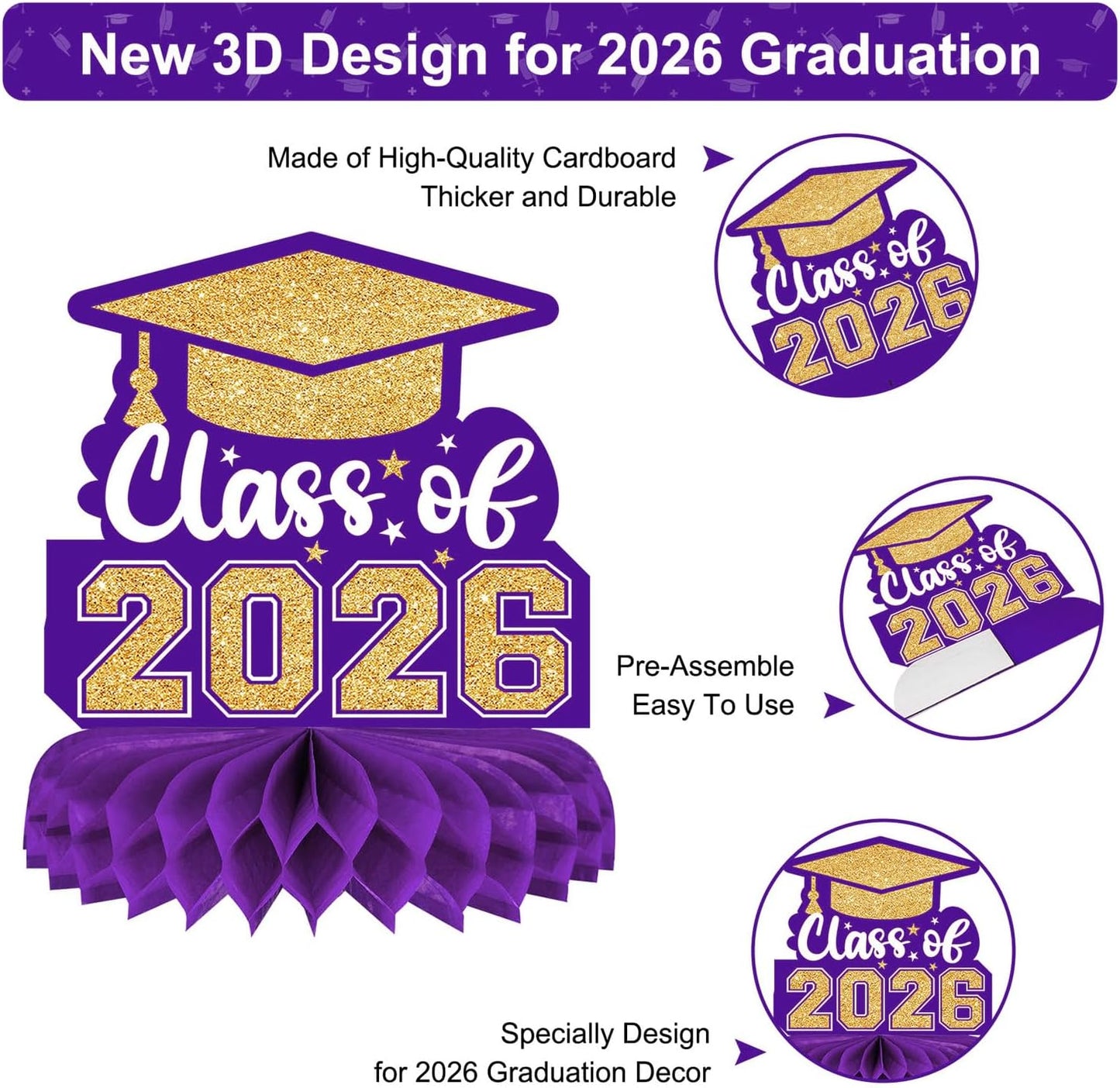 8 Pieces Class of 2026 Graduation Table Decorations - 2026 Congrats Grad Honeycomb Centerpieces, Red Black Graduation Table Toppers Decor for 2026 Graduation Party Decorations Favor Supplies
