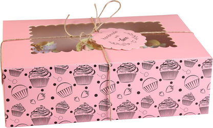 20-Pack Brown Cupcake Boxes with Insert Trays, Tags and Twine | Food Grade Kraft Bakery Boxes with Window to Fit 6 Cupcakes