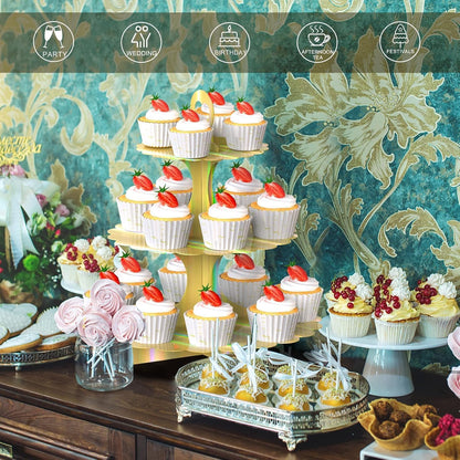 White Cupcake Stand Tower, 3-Tier Cardboard Dessert Display with Heart Handle,Perfect for Birthday Baby Shower Wedding Tea Party Graduation, Easy 60-Second Assembly, Holds 12+Cupcakes (1-Pack)