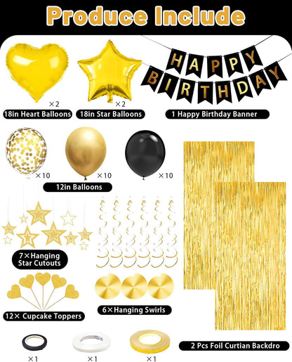 Lutoys Rose Gold Happy Birthday Party Decorations, Happy Birthday Banner, Rose Gold Foil Heart Star Confetti Balloons Curtain Backdrop Hanging Swirls Party Decor for Girls Women Princess