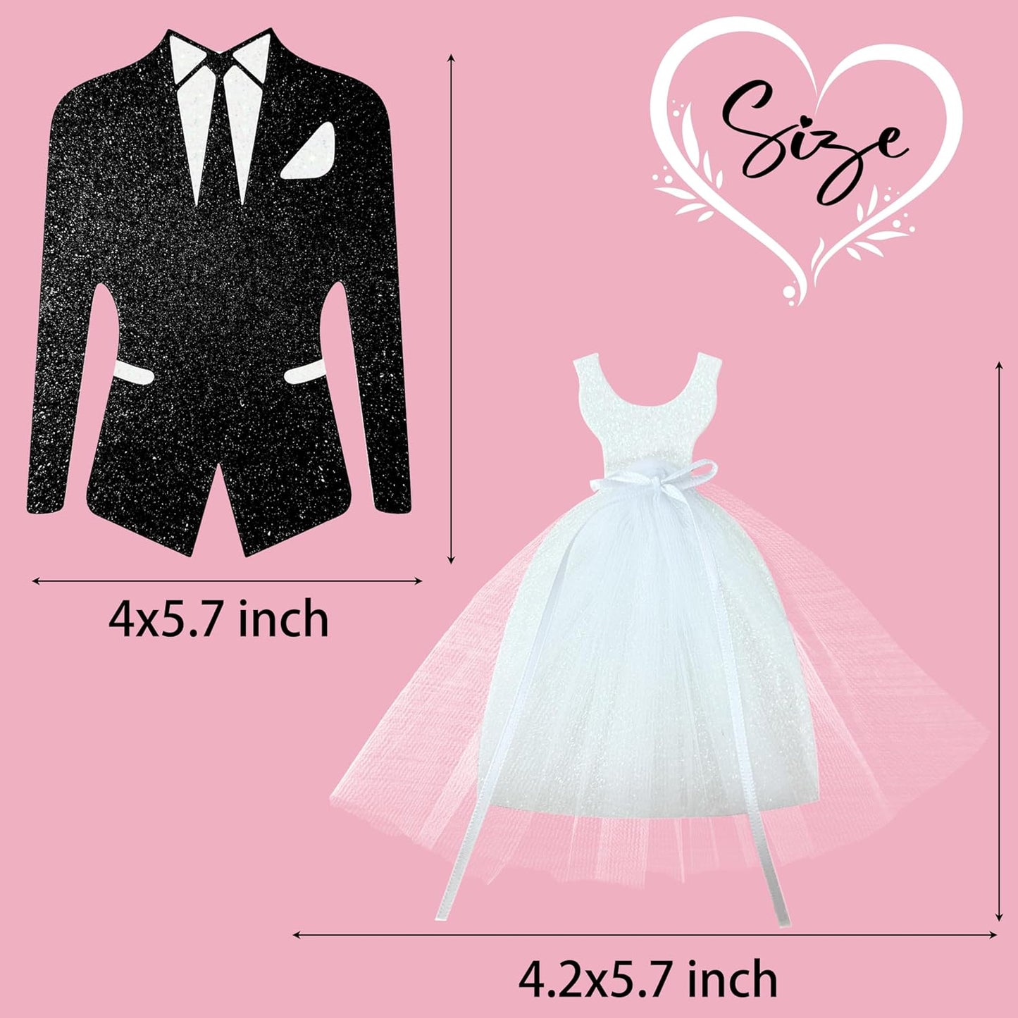 8pcs Bridal Shower Centerpiece Sticks Glitter Wedding Party Centerpiece Decorations for Bride and Groom White Tulle Dress Black Tuxedo Dress Theme Party Table Toppers for Bridal Shower Supplies