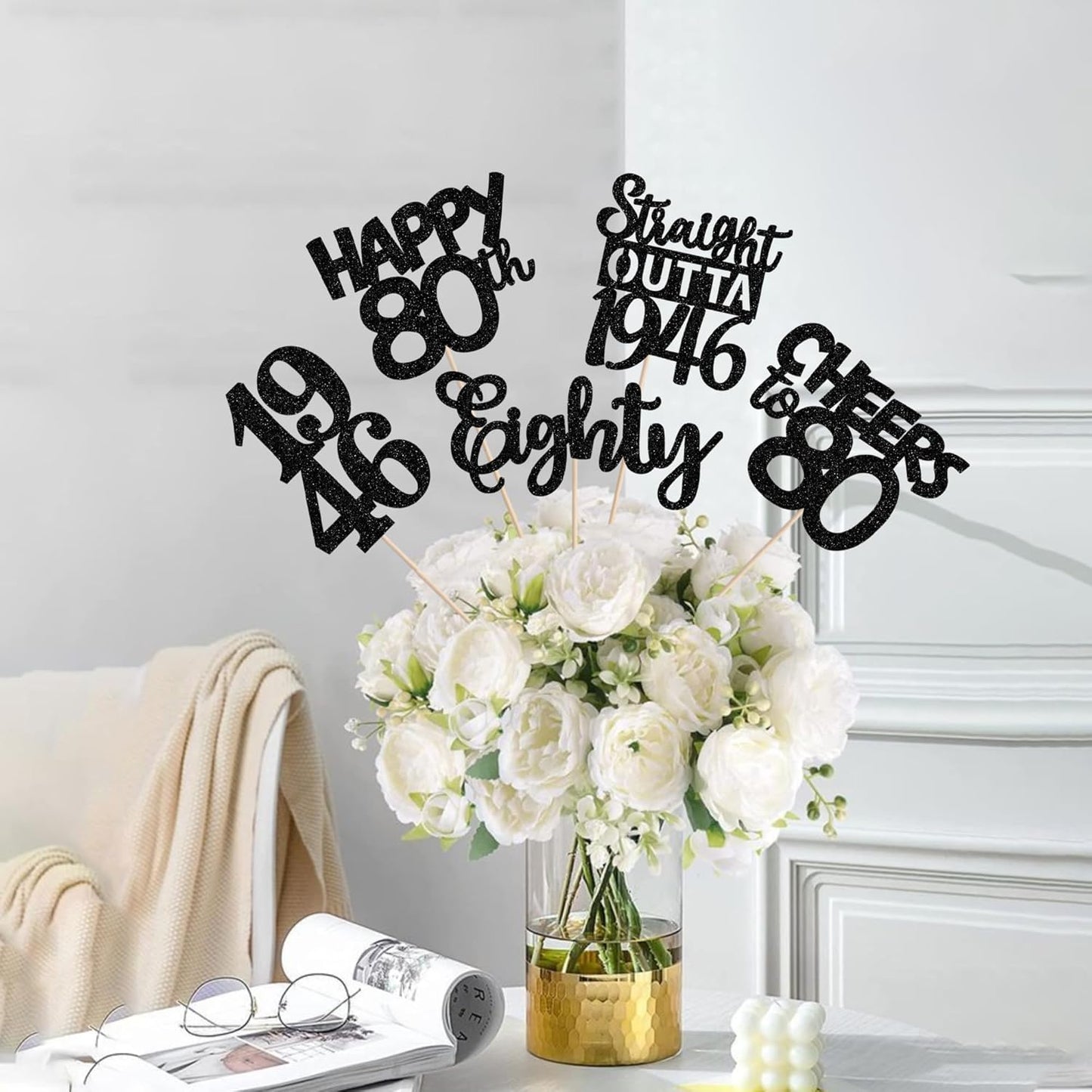 15 PCS 50th Birthday Centerpiece Sticks Fifty Happy 50th Straight Outta 1976 Table Flower Centerpieces Sticks Cheers to 50 Floral Decorations for 50th Birthday Party Centerpieces Supplies Black