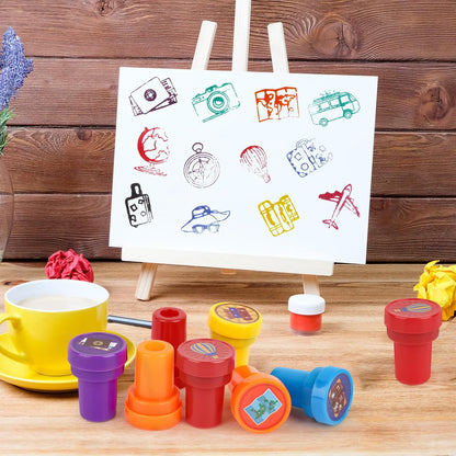 24 PCS Camp Party Favors Camping Adventure Mini Stamps Colorful Self Inking Stamps Camping Themed Party Favors for Boys Girls Student School Classroom Rewards Carnival Prizes Supplies