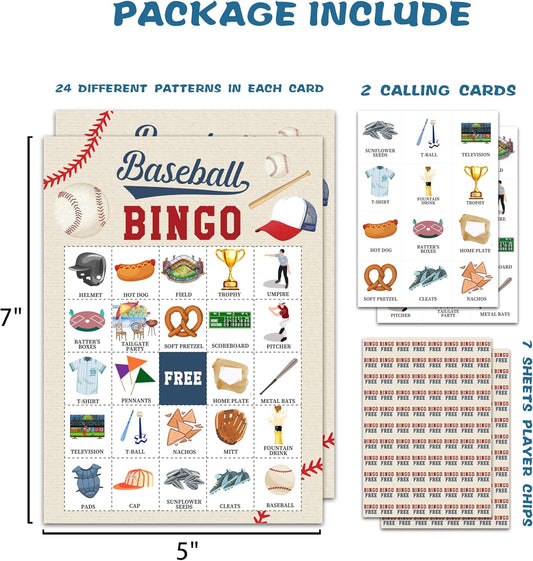 Baseball Bingo Card Game, Baseball Bingo Game for Adults, Sports Party Supplies, Favors, Baseball Party Decorations, Gift – 24 Players Bingo Game, C06