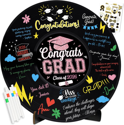 2026 Graduation Party Vinyl Record Alternative Guest Book, Black and Rosegold Class of 2026 Congrats Grad Graduation Decorations Signature Guest Book