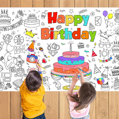 Happy Birthday Giant Coloring Tablecloth Poster for Kids,30x72Inch DIY Art Activity Birthday Drawing Paper Coloring Tablecloth Poster Table Cover Mat Home Classroom Birthday Party Suppiles