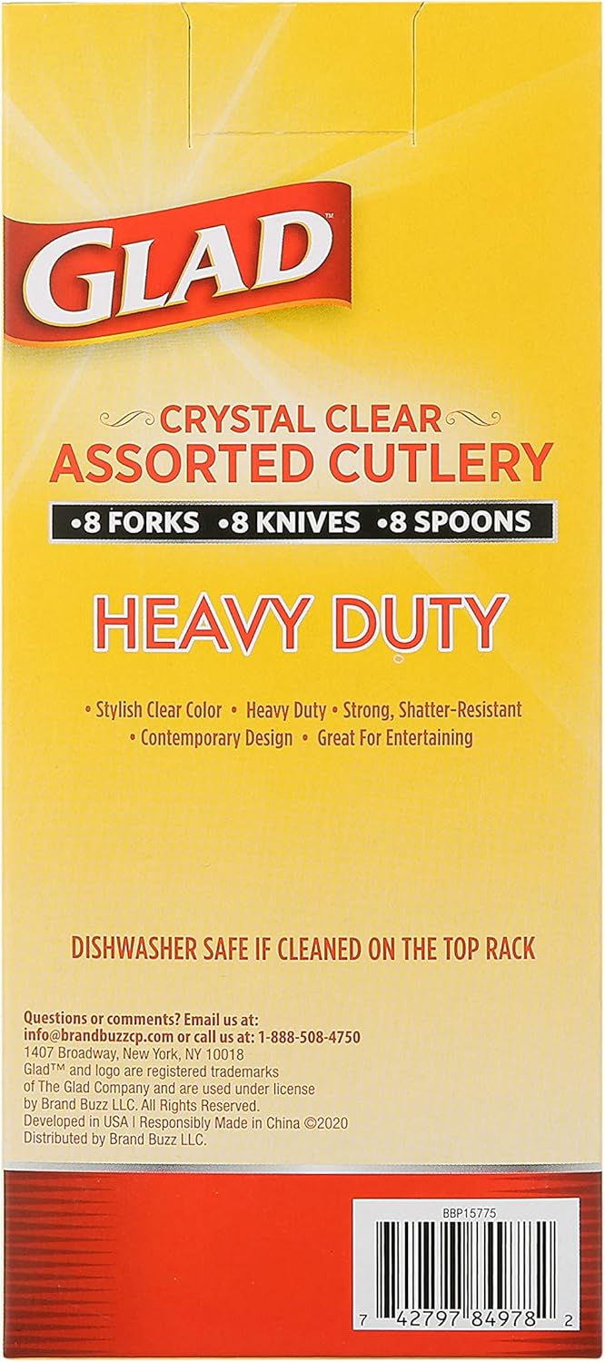 Glad Clear Disposable Cutlery Set with Heavy Duty Plastic Forks, Knives, and Spoons, Reusable Dishwasher Safe Plastic Utensils for Parties and Everyday Use, 240 Count
