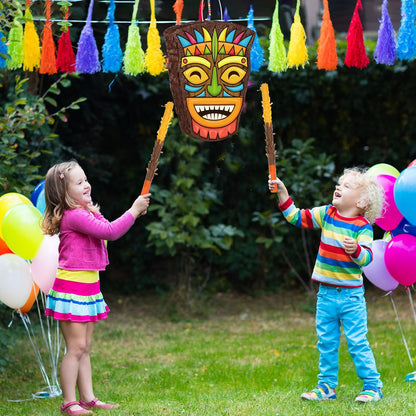 Threan Small Tiki Tropical Hawaii Piñata with Blindfold Bat Aloha Luau Piñata for Hawaiian Luau Themed Party Decoration Summer Birthday Party Supplies, 15.7 x 3.1 x 12.2 Inch