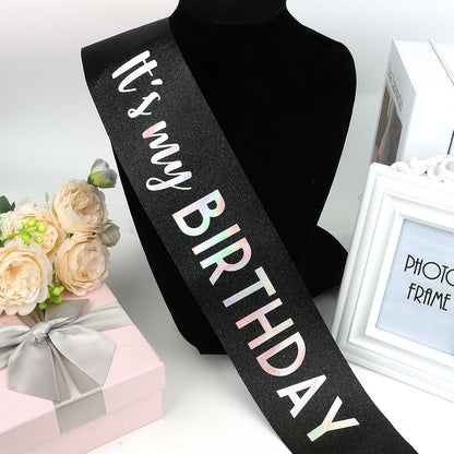 It's My Birthday Sash Black Glitter Sash with Hot Pink Foil Happy Birthday Decorations for Women Girls Men Boys Black Party Decorations