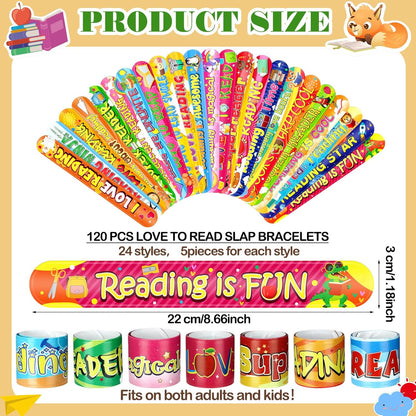 Sasylvia 320 Pcs Love to Read Slap Bracelets Party Favors for Bulk Include 120 Inspirational Read Bracelets with 200 Book Stickers for Rewards Awards Prize Gifts