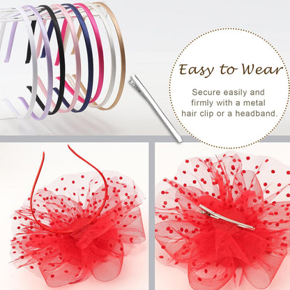 DRESHOW Fascinators Hat Flower Mesh Ribbons Feathers on a Headband and a Clip Tea Party Headwear for Girls and Women - Colors B