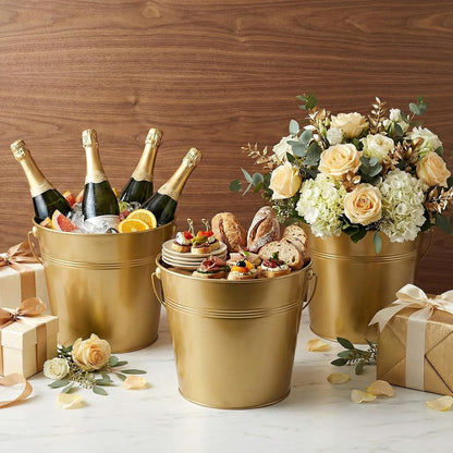 Didaey 24 Pcs Metal Beer Bucket Bulk Ice Bucket Ice Pails with Handle Champagne Soda Party Beverage Chiller for Summer Picnic Pool Wedding Party Supplies Wine Champagne Bar (7.1 x 6.5 x 5.1",Gold)
