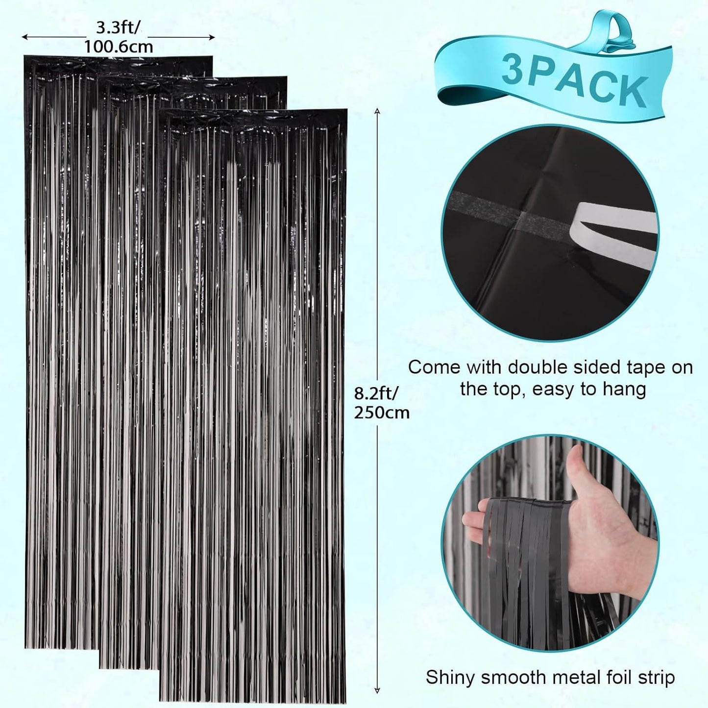 Voircoloria 3 Pack 3.3x8.2 Feet Gold Foil Fringe Backdrop Curtains, Tinsel Streamers, Fringe Backdrop for 2025 New Years Eve, Graduation, Birthday, Baby Shower, Gender Reveal, Disco Party - Colors A