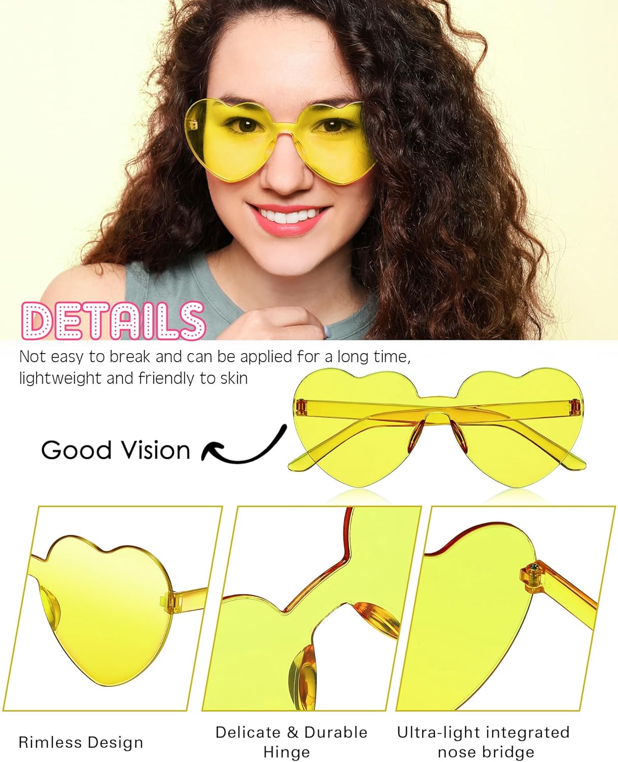 Frienda 8 Pairs Heart Shaped Sunglasses for Women Rimless Heart Glasses Candy Color Sunglasses for Party Favor