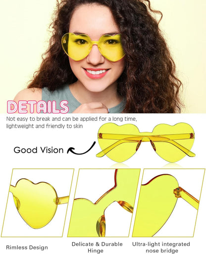Frienda 8 Pairs Heart Shaped Sunglasses for Women Rimless Heart Glasses Candy Color Sunglasses for Party Favor