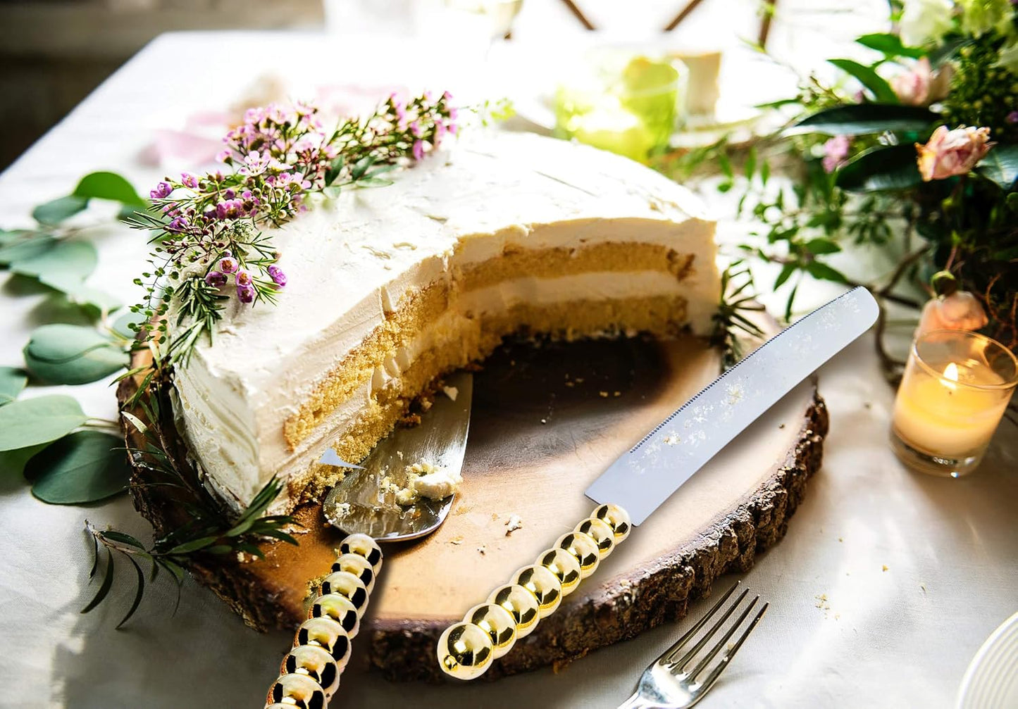 Homi styles Wedding Cake knife and Server Set | Elegant Rose Gold Color Premium 420 Stainless Steel plated Blades | Cake & Pie Serving Set for Wedding Cake, Birthdays, Anniversaries, Parties