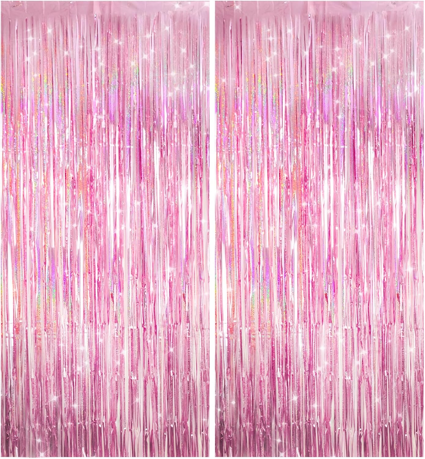 2 Pack Shiny Silver Tinsel Foil Fringe Curtains, 3.3ft x 6.6ft Iridescent Streamers Party Photo Backdrop for Birthday, Wedding, Engagement, Bachelorette Party Decoration