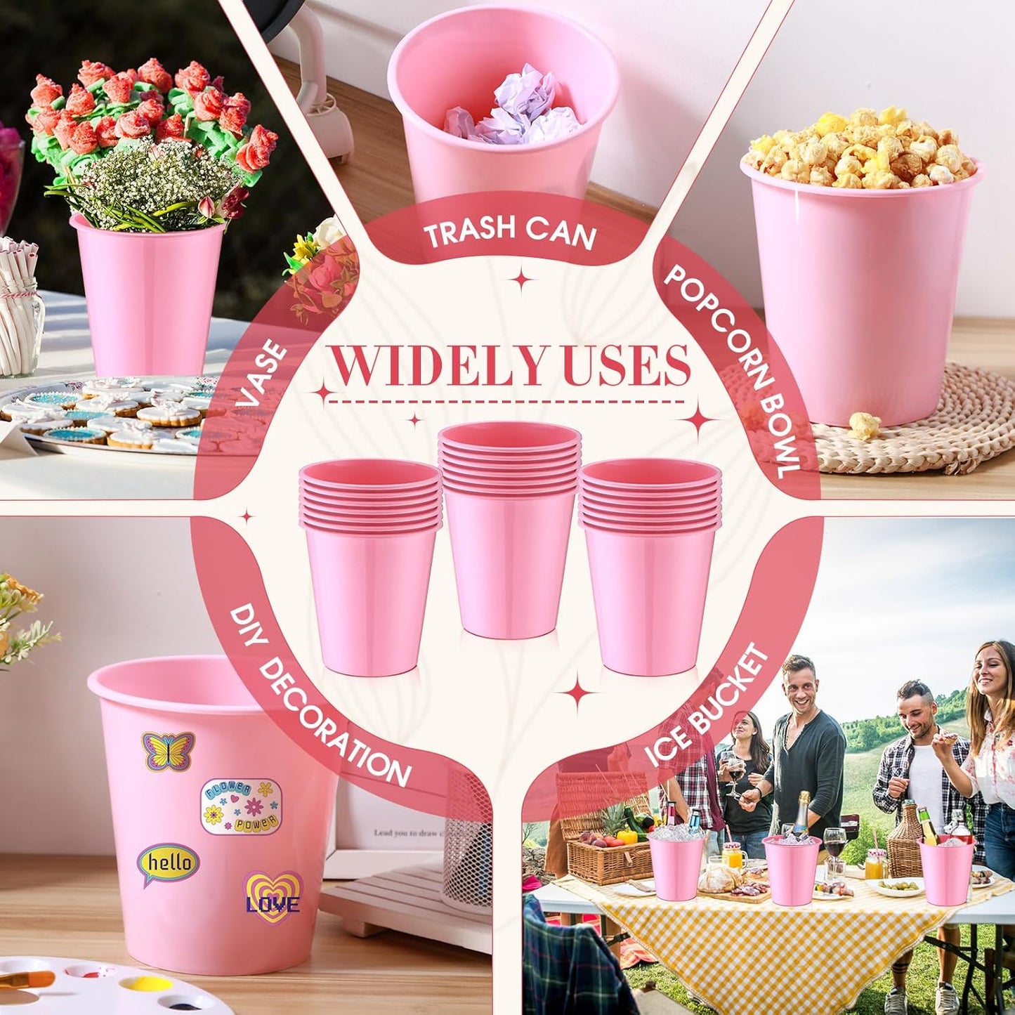 Layhit 24 Pcs Plastic Ice Buckets for Parties 3 Liters Wine Bucket Portable Ice Holder Disposable Wine Cooler for Party Wedding Party Beverages Champagne Soda and Beer (Gold)