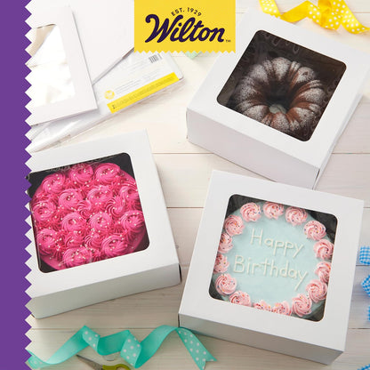 Wilton 12-Inch Cake Boxes with Windows for 10-Inch Cakes, White, Sturdy Cardboard, 6-Count