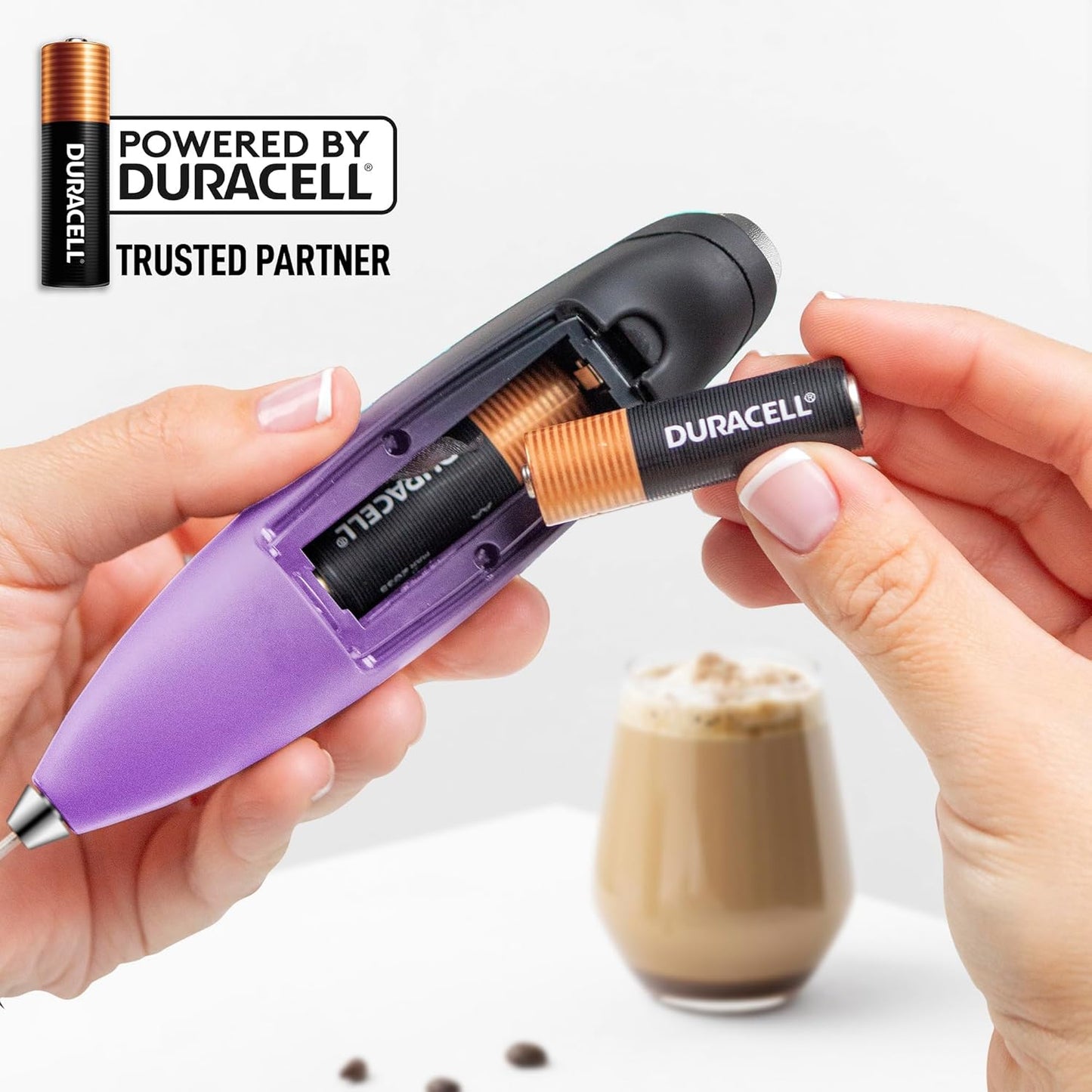 Zulay Kitchen Powerful Milk Frother Wand With Duracell Batteries - Ultra Fast Handheld Drink Mixer - Electric Whisk Foam Maker for Coffee, Lattes, Cappuccino & Matcha - Z1 Motor - Black - Colors C