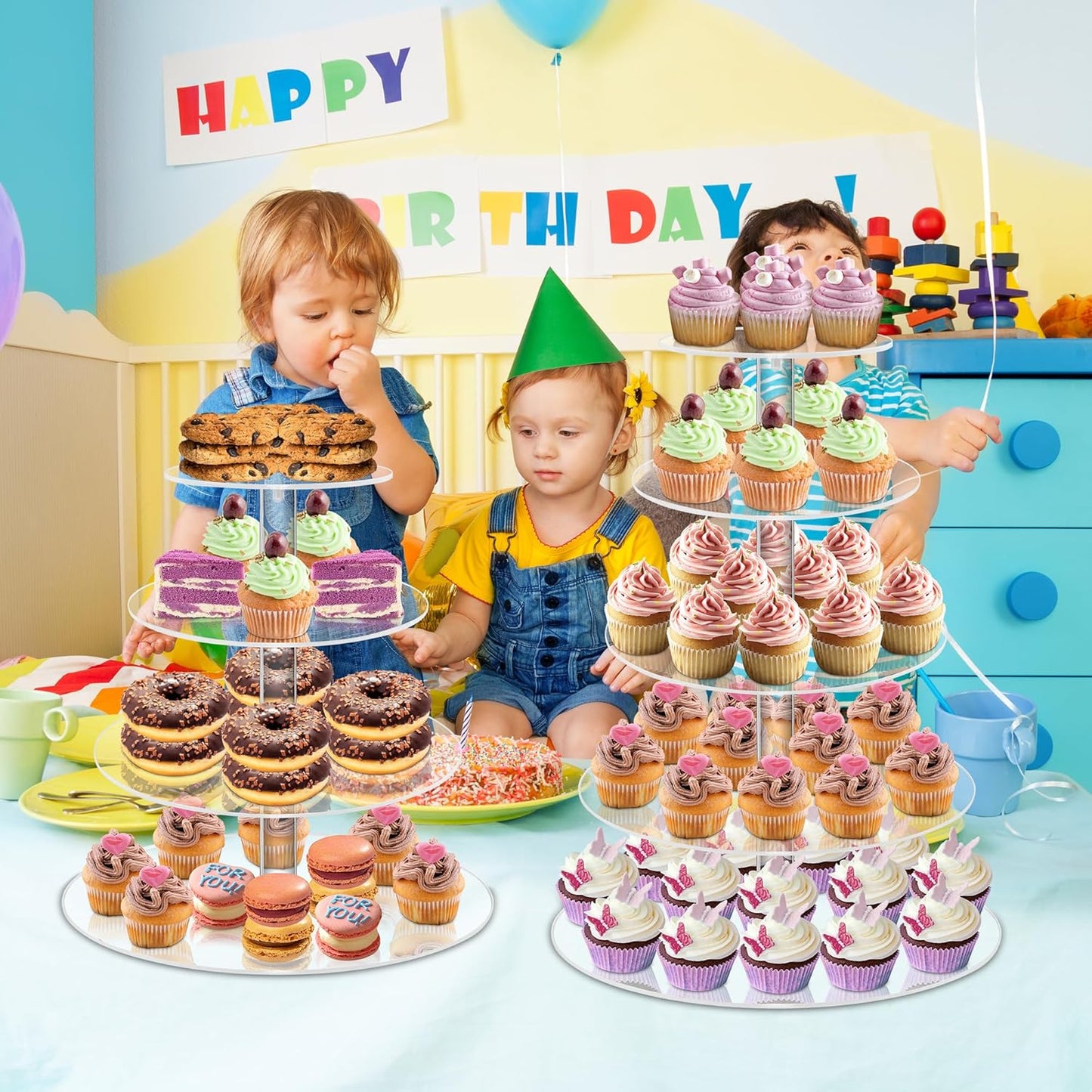 YestBuy Cupcake Stand, 6 Tier Large Cupcake Tower Display, Round Cupcake Holder, Acrylic Dessert Stand, Pastry Display Tree for Party, Wedding, Baby Shower