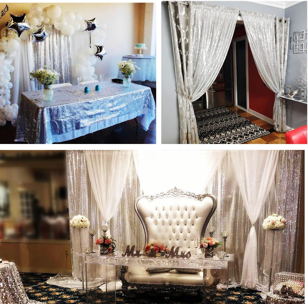Poise3EHome Black Sequin Backdrop Curtains, 2 Panels 2FTx8FT Glitter Photo Booth Backdrop for Halloween Birthday Bachelorette Wednesday Twilight Party Decorations