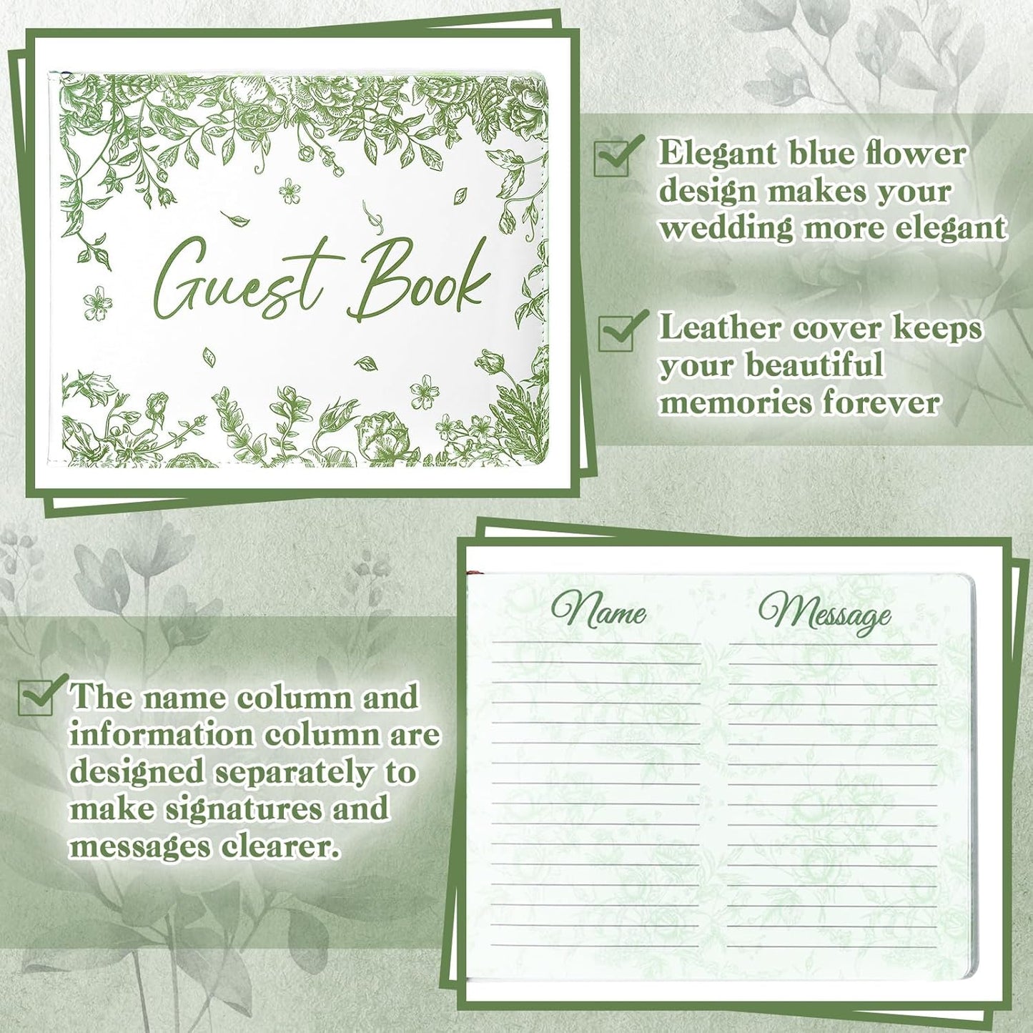 Panelee Wedding Guest Book with Pen Set Elegant Guest Sign in Books Bridal Shower Guestbook Beautiful Guest Book Wedding Reception Guestbook for Wedding (Flower, Blue)