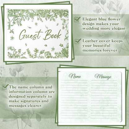 Panelee Wedding Guest Book with Pen Set Elegant Guest Sign in Books Bridal Shower Guestbook Beautiful Guest Book Wedding Reception Guestbook for Wedding (Flower, Blue)