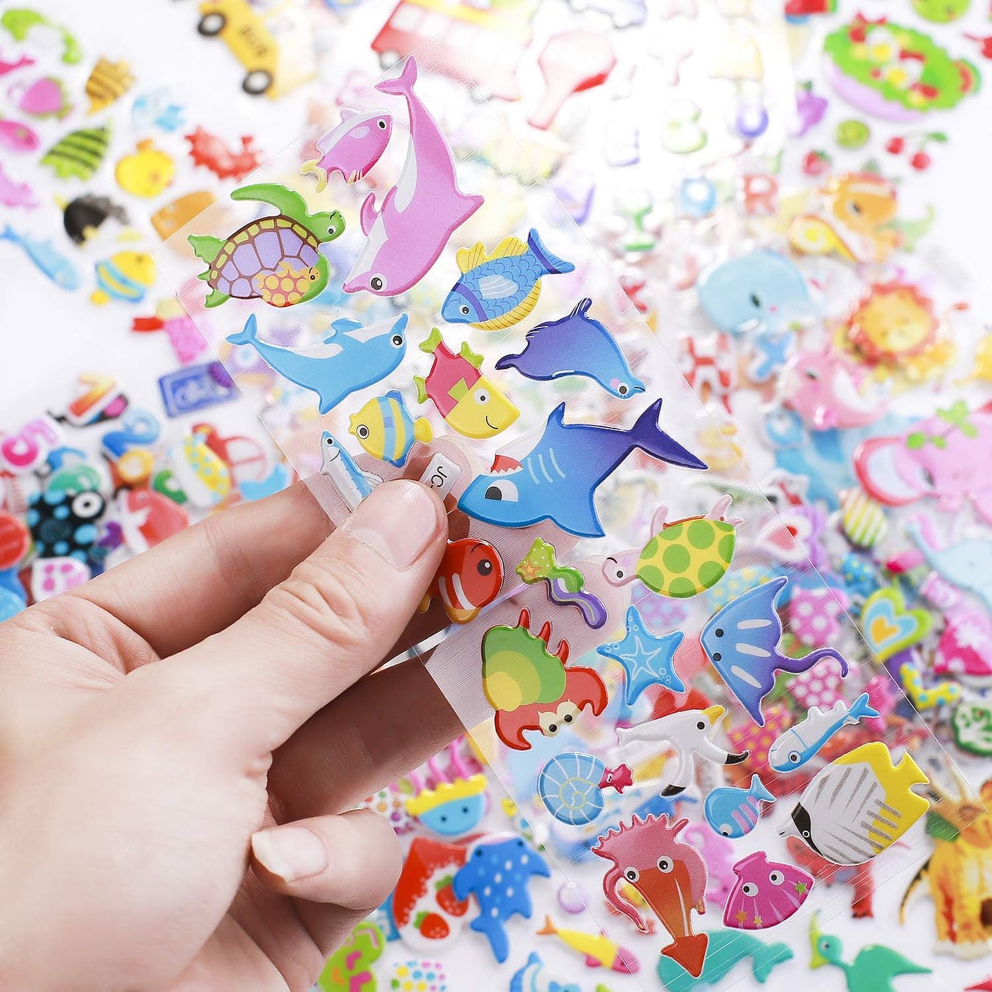 3D Stickers for Kids & Toddlers 24 Sheets 550+ Puffy Stickers Variety Pack with Animals, Numbers, Fruits, Fish, Dinosaurs, Cars & More for Scrapbooking, Bullet Journals & Crafts