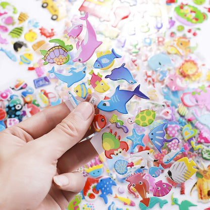 3D Stickers for Kids & Toddlers 24 Sheets 550+ Puffy Stickers Variety Pack with Animals, Numbers, Fruits, Fish, Dinosaurs, Cars & More for Scrapbooking, Bullet Journals & Crafts