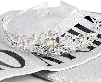 COCIDE Birthday Queen Sash & Rhinestone Tiara Set Gold Happy Birthday Crowns for Women Party Decoration Kit Rhinestone Headband for Women Glitter Crystal Hair Accessories for Cake Topper
