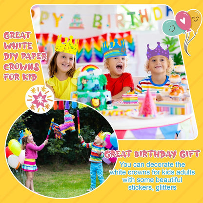 Jetec 50 Pcs White Paper Crowns Kids DIY Birthday Crowns for Classroom Birthday Party Hats Decorations Baby Shower Supplies (Traditional)