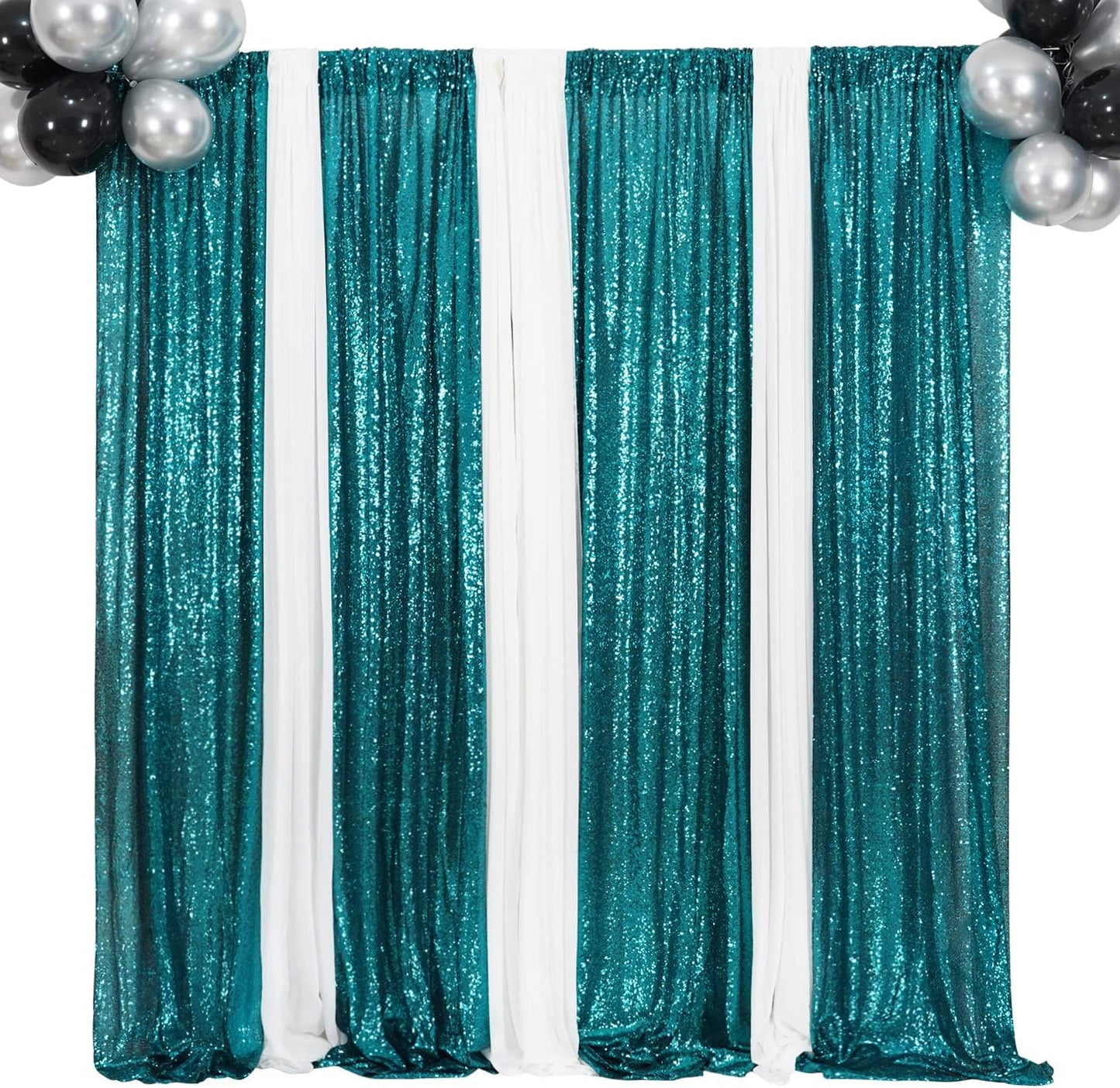 Poise3EHome Black Sequin Backdrop Curtains, 2 Panels 2FTx8FT Glitter Photo Booth Backdrop for Halloween Birthday Bachelorette Wednesday Twilight Party Decorations