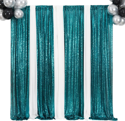 Poise3EHome Black Sequin Backdrop Curtains, 2 Panels 2FTx8FT Glitter Photo Booth Backdrop for Halloween Birthday Bachelorette Wednesday Twilight Party Decorations