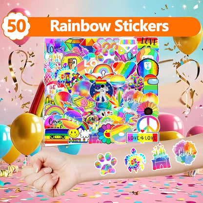 74PCS Tie Dye Party Favor 50PCS Groovy Party Stickers&24PCS Slap Bracelets Tie Dye Birthday Supplies Team Gift Filler
