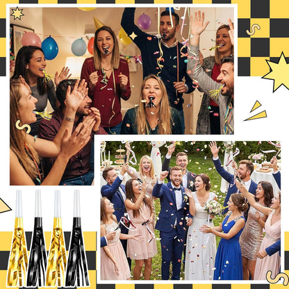 Sumind 24 Pcs Gold Noise Makers Metallic Fringed Party Blowers Horns Whistles Noisemakers Party Favors for Adults Birthday Graduation Sporting Events Celebration Surprise Supplies