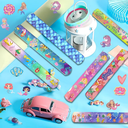 74PCS Mermaid Party Favor 50PCS Mermaid Party Stickers&24PCS Slap Bracelets Birthday Supplies Team Gift Filler
