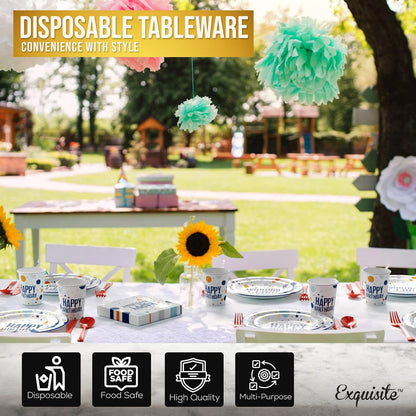 350 Pcs Black Plastic Plates For Party, Black Disposable Plates Set, 50 Of Each 9" Dinner Plate Set, 7" Dessert Plate, Cups, Napkins & Cutlery Plastic Dinnerware Set Exquisite