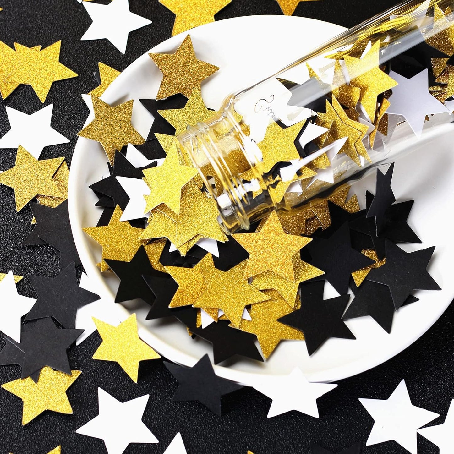 300pcs Navy Blue White Silver Confetti,Glitter Paper decor Twinkle Little Star Table Confetti,Birthday Graduation 2024 Fathers Day Wedding Baby Shower Party Decorations Circle Dots Lasting Surprise