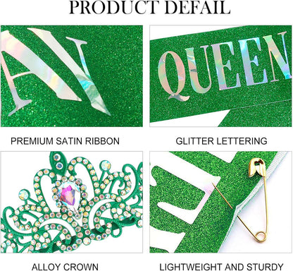COCIDE Birthday Queen Sash & Rhinestone Tiara Set Gold Happy Birthday Crowns for Women Party Decoration Kit Rhinestone Headband for Women Glitter Crystal Hair Accessories for Cake Topper